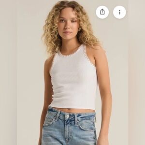 Z Supply Avril Rib Whipstitch Edge White Tank Top, Size M, NWOT